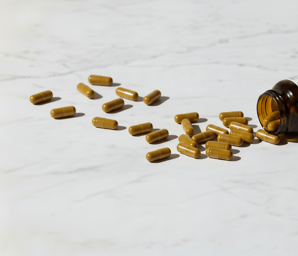 Kapseln fallen aus der Dose vom AlbVital Hundert Prozent Vollspektrum Multivitamin